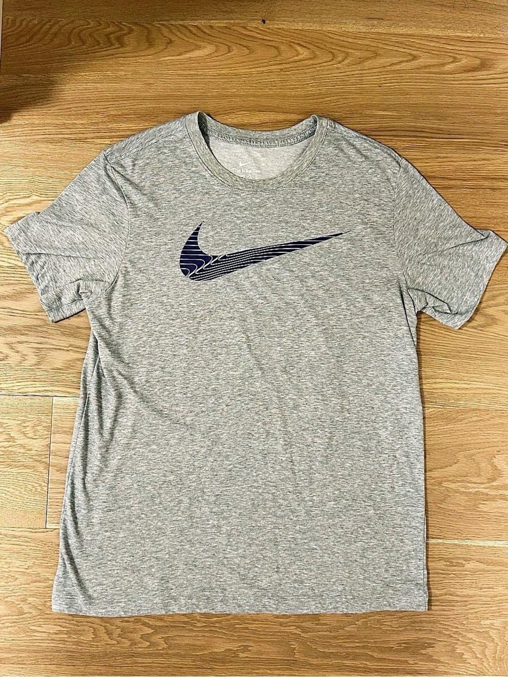 Nike Grey Short Sleeve Crew Tee with Navy Swoosh